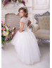 White Lace Tulle Cute Flower Girl Dress With Detachable Train